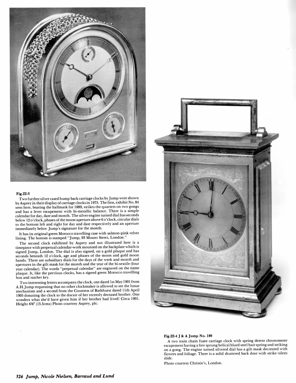Joseph and Henry Jump, A late 19th century humpback travelling clock with moonphase by Jump, circa 1892