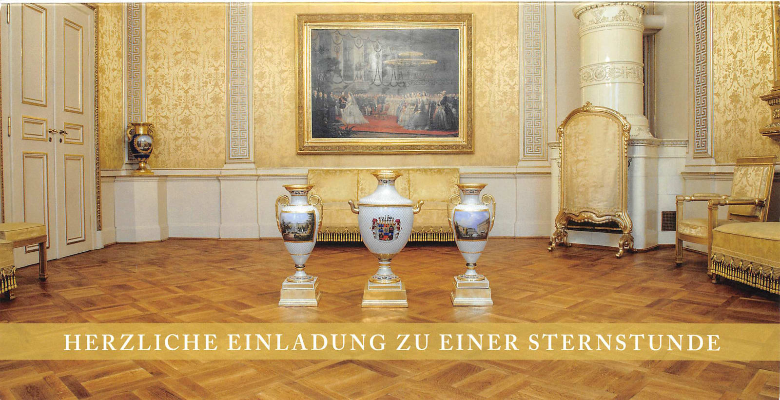 K.P.M. Königliche Porzellan-Manufaktur, Berlin, A highly important Classical armorial and topographical three-piece vase garniture from “The Meiningen Service” by KPM, Berlin, commissioned in 1850