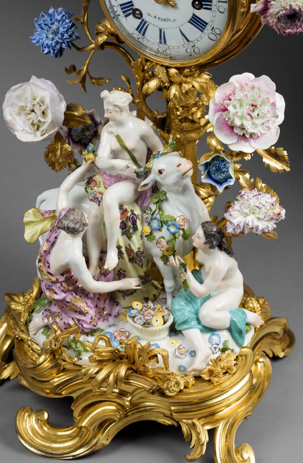 Gérard Benoît , A Louis XV mantel clock “Europa and the Bull” by Gérard Benoît, The porcelain: Meissen, date circa 1750. The gilt bronze: Paris, date circa 1750