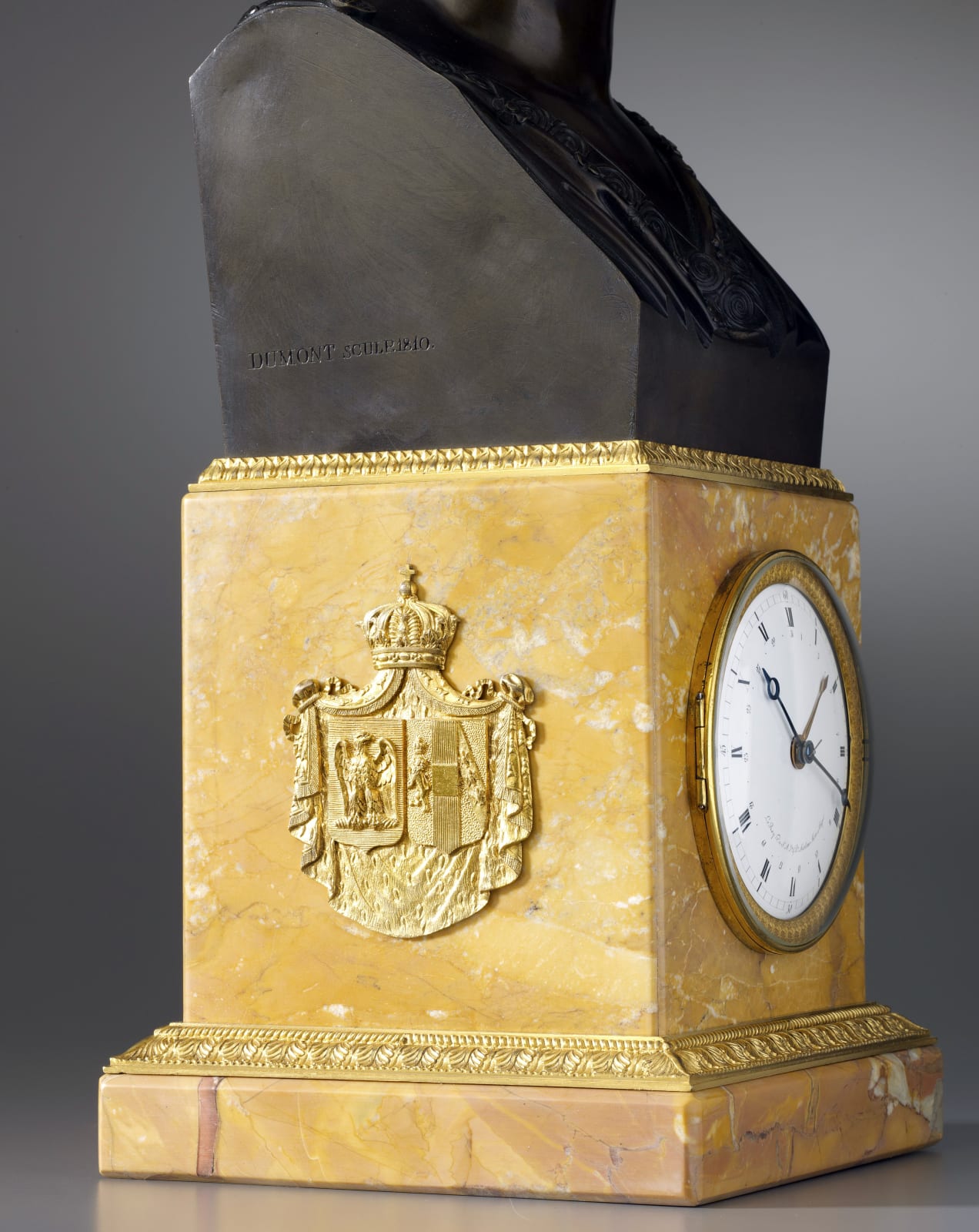Basile-Charles Le Roy, An Empire mantel clock with movement by Basile-Charles Le Roy and bronze bust by Jacques-Edmé Dumont, Paris, dated 1810