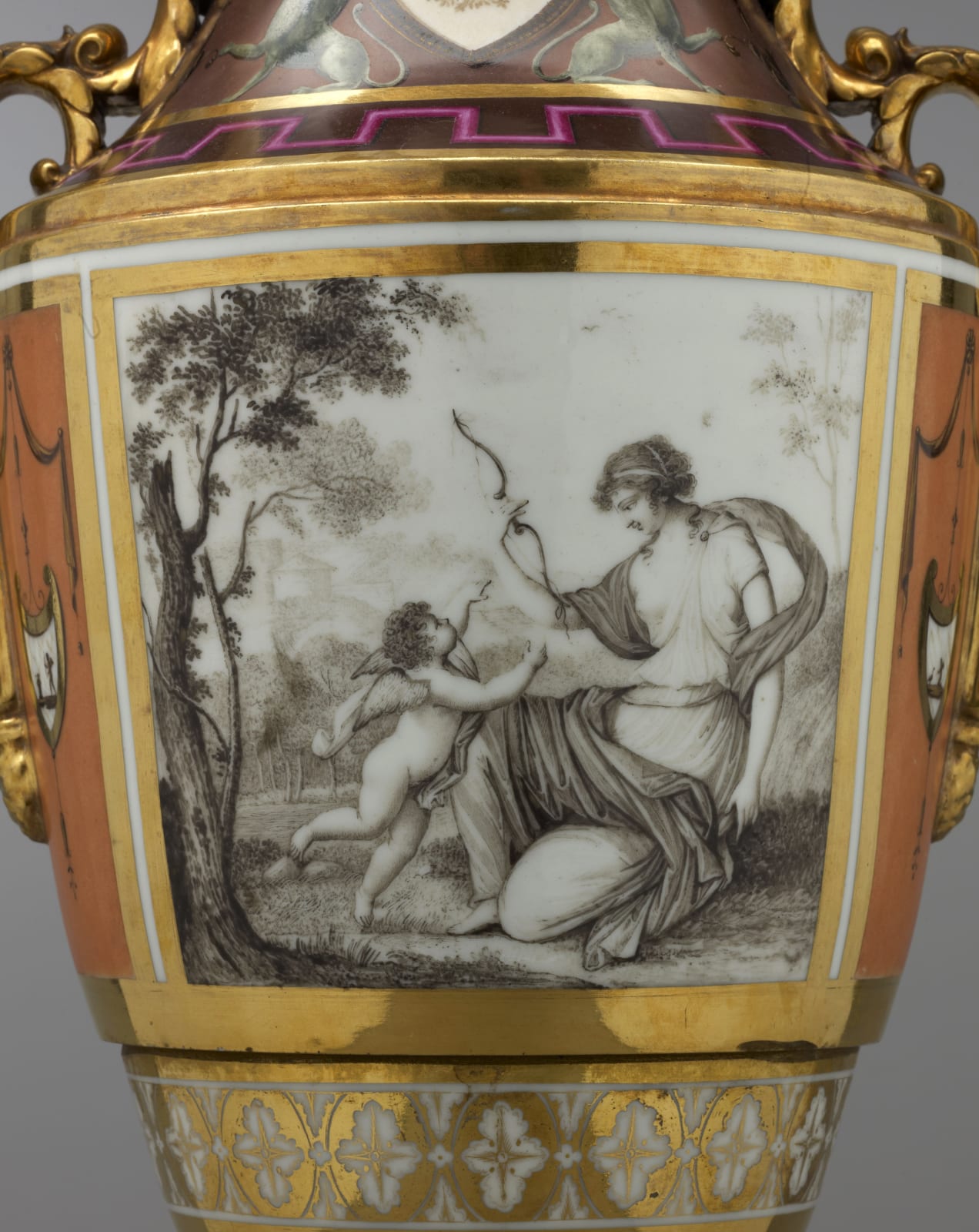 Paris porcelain, A pair of late Empire Paris Porcelain two-handled vases , PAris, date circa 1825