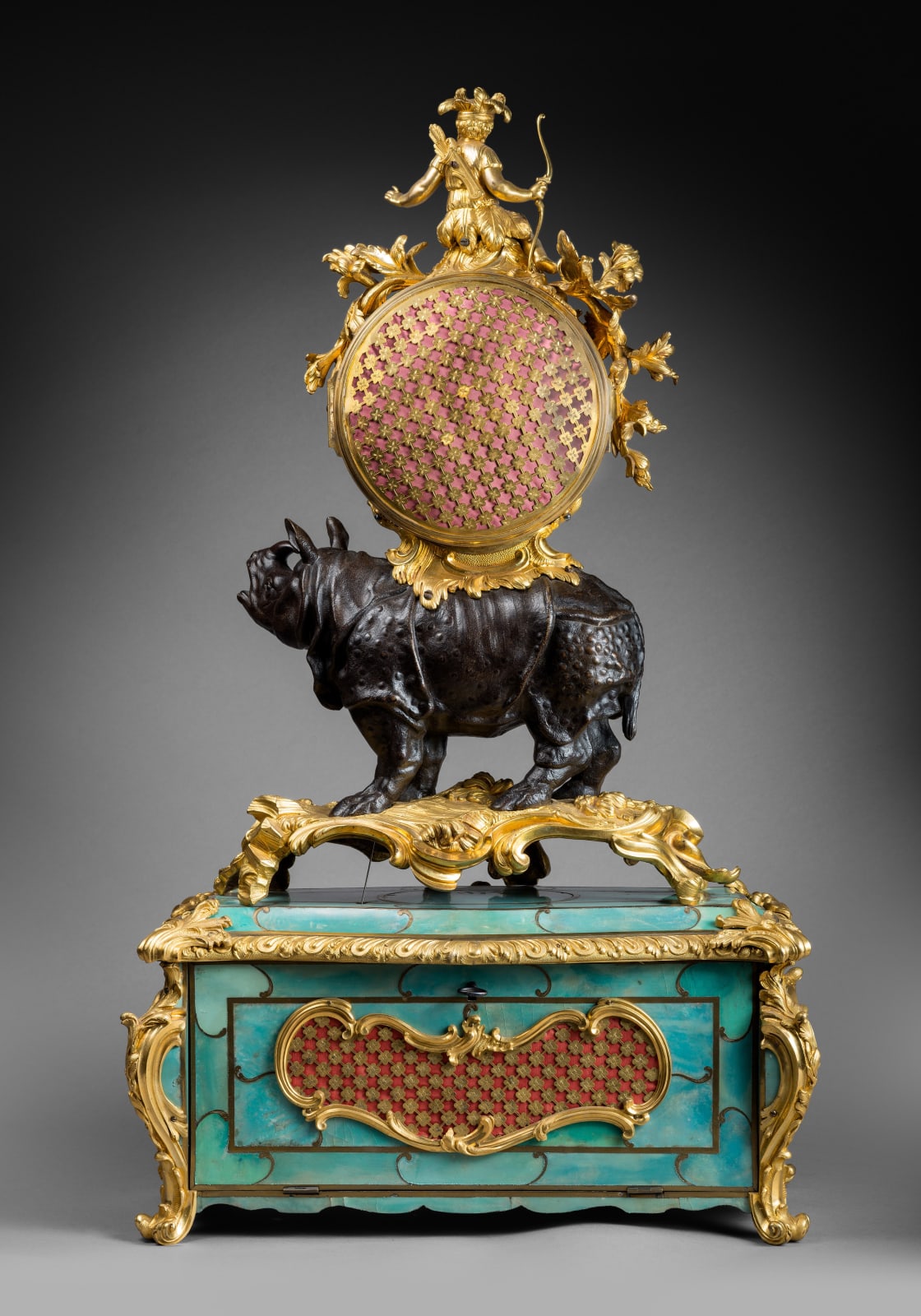 Noël Baltazar, A Louis XV 'Pendule au Rhinoceros' by Noel Baltazar, the musical movement by Viger, case by Jean-Joseph de Saint-Germain, Paris, date circa 1755