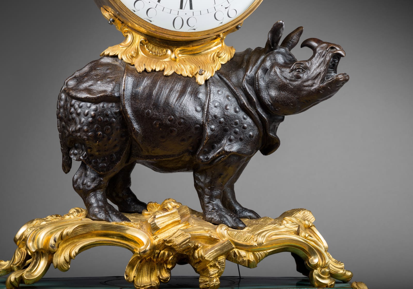 Noël Baltazar, A Louis XV 'Pendule au Rhinoceros' by Noel Baltazar, the musical movement by Viger, case by Jean-Joseph de Saint-Germain, Paris, date circa 1755