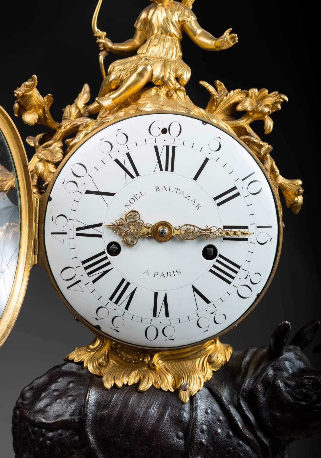 Noël Baltazar, A Louis XV 'Pendule au Rhinoceros' by Noel Baltazar, the musical movement by Viger, case by Jean-Joseph de Saint-Germain, Paris, date circa 1755