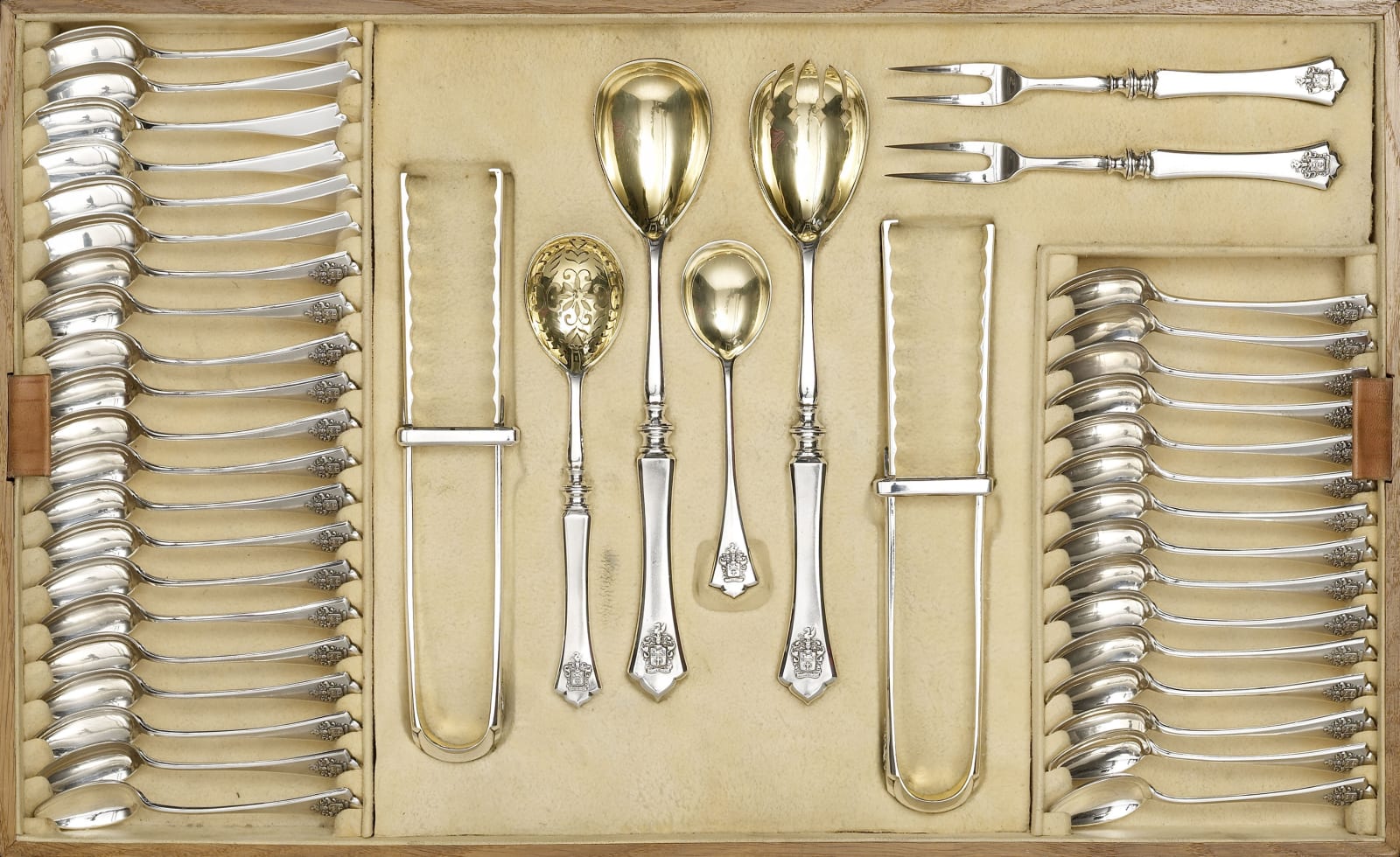 Carl Fabergé , A Russian canteen of cutlery by Carl Fabergé, Moscow, dated 1893