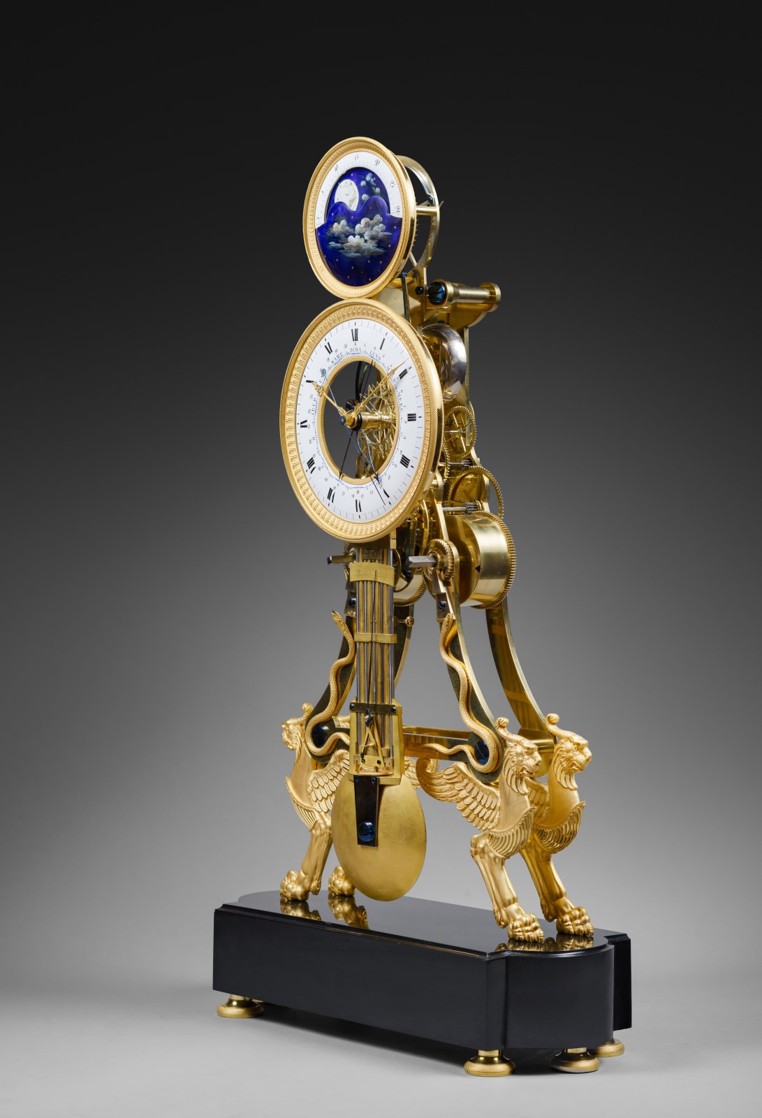 Joseph Coteau (attributed to), A large Directoire/Empire skeleton clock of month duration, dials attributed to either Joseph Coteau or Etienne Gobin, known as Dubuisson, Paris, date circa 1795-1805
