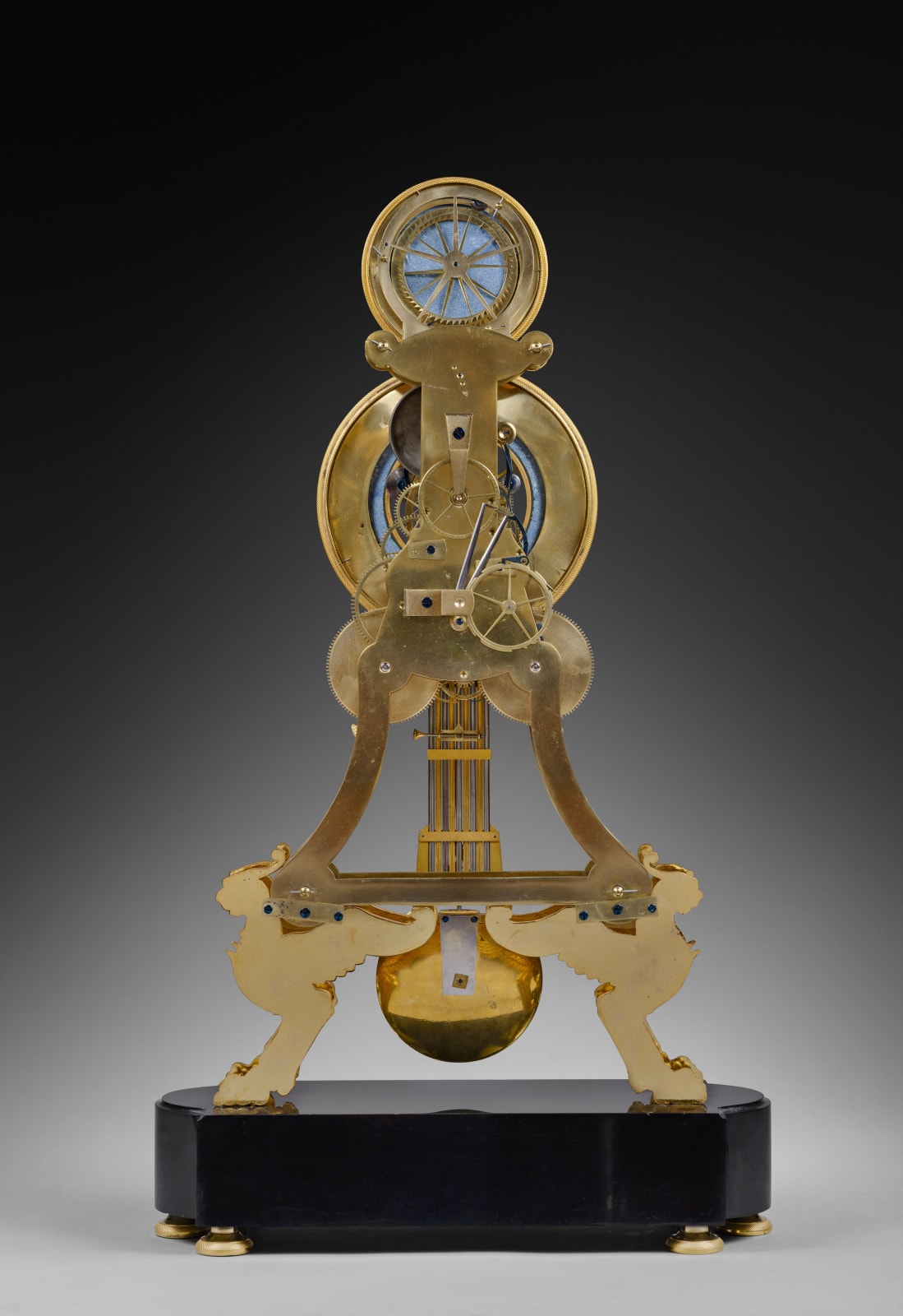 Joseph Coteau (attributed to), A large Directoire/Empire skeleton clock of month duration, dials attributed to either Joseph Coteau or Etienne Gobin, known as Dubuisson, Paris, date circa 1795-1805