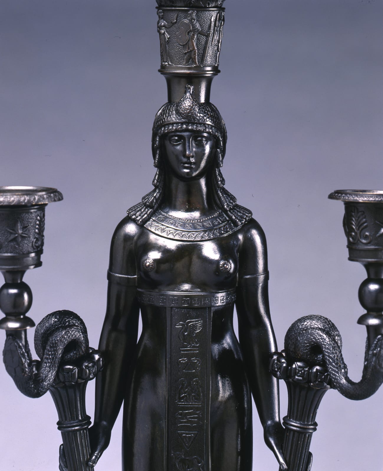 Pierre-Philippe Thomire (attributed to), A pair of Empire six-light candelabra attributed to Pierre-Philippe Thomire, after a design by Charles Percier, Paris, date circa 1805-10