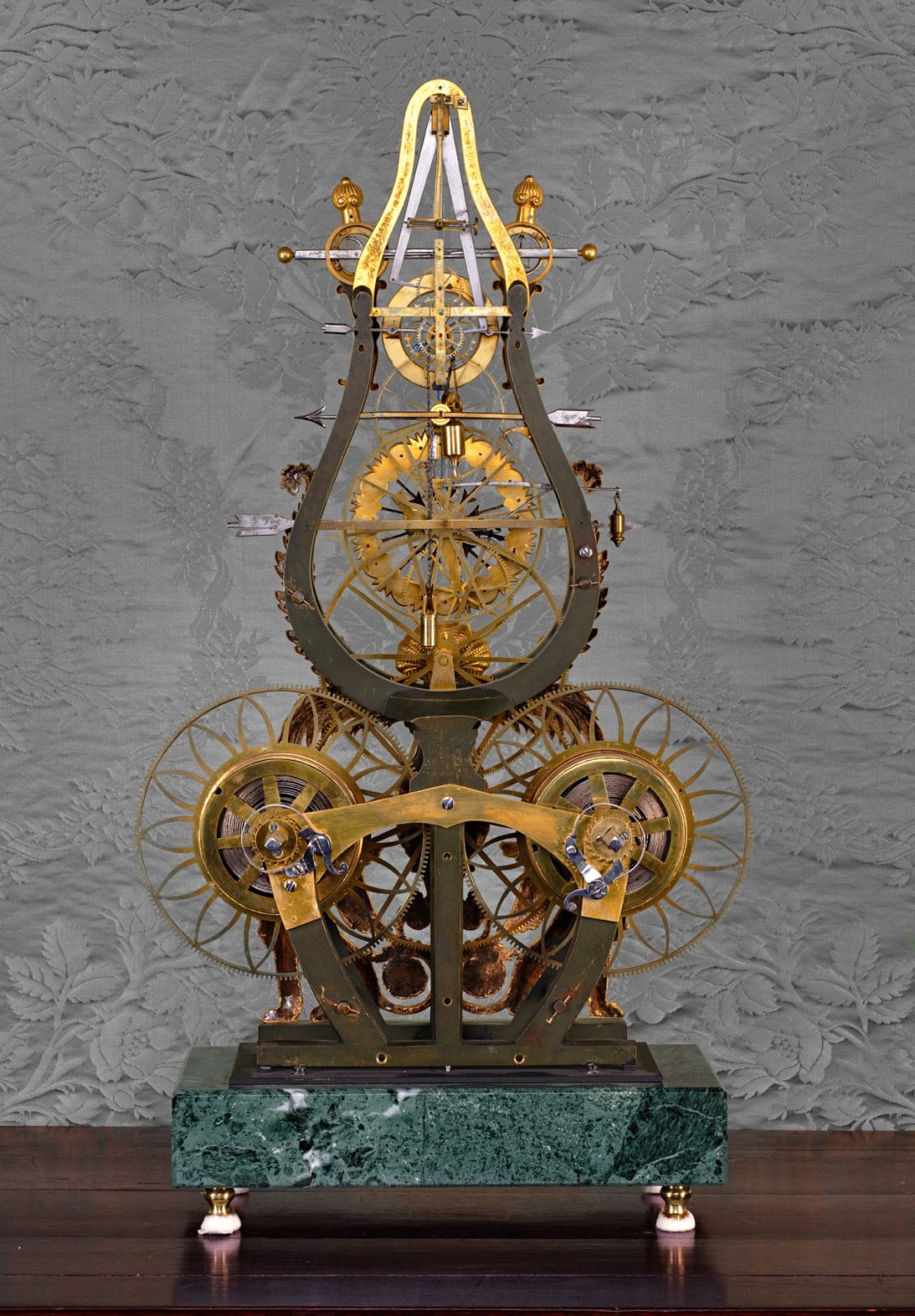 Jean-Guillaume Aerts, A late Empire multi-dial skeleton clock of year duration by Jean-Guillaume Aerts (top dial missing), Tongres, Belgium, circa 1810