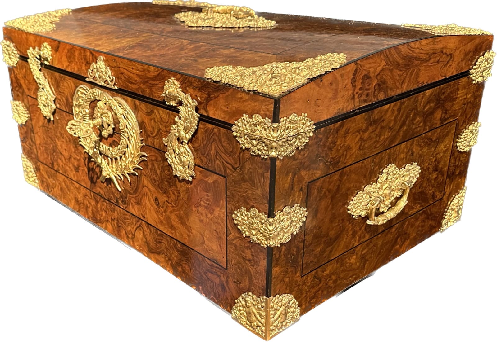 A FRENCH BAROQUE GILT BRONZE MOUNTED BURR WALNUT CASKET , France, date circa 1720