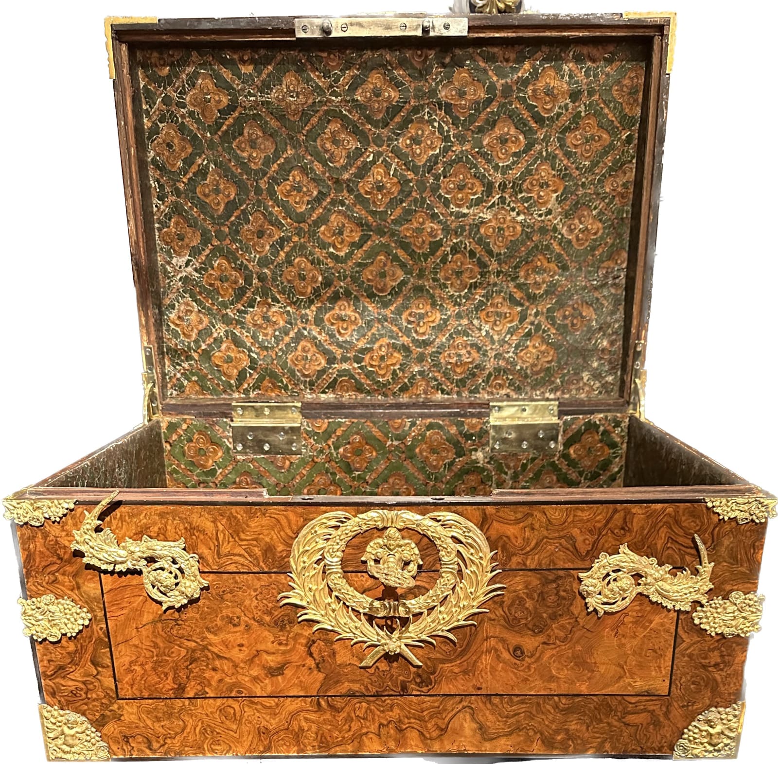 A FRENCH BAROQUE GILT BRONZE MOUNTED BURR WALNUT CASKET , France, date circa 1720