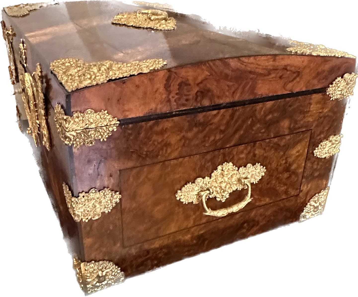 A FRENCH BAROQUE GILT BRONZE MOUNTED BURR WALNUT CASKET , France, date circa 1720