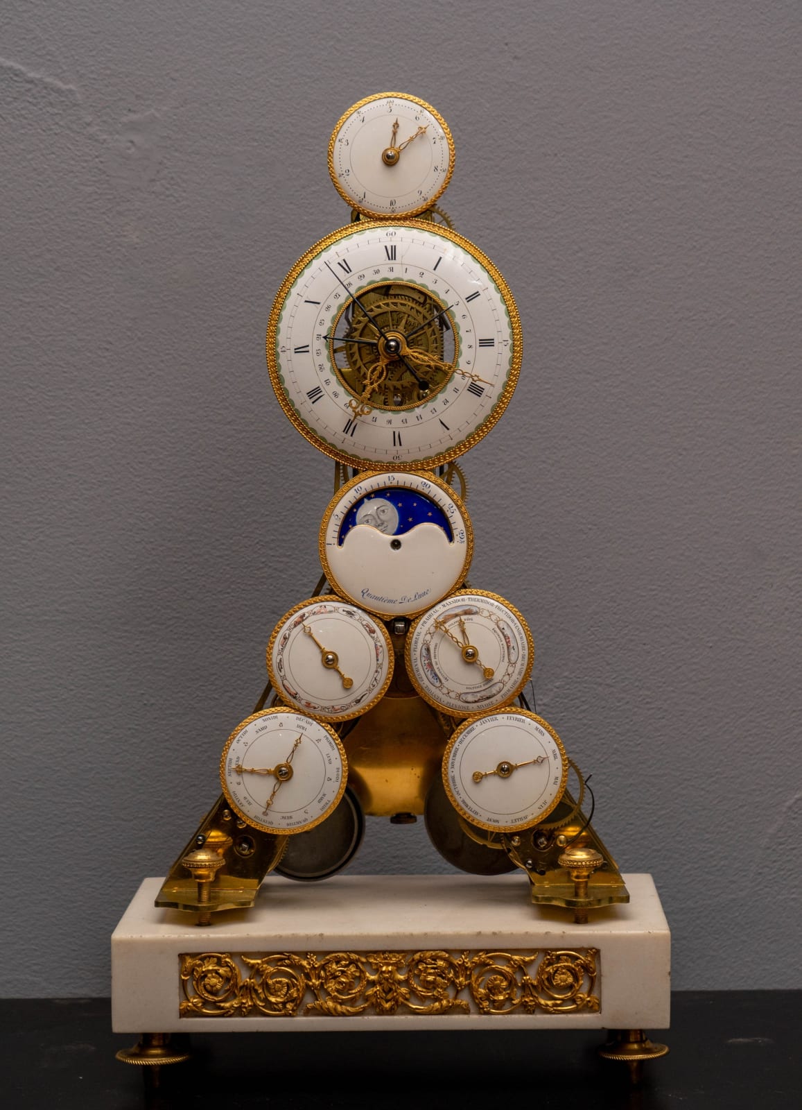 Baudin, French Revolutionary Skeleton Clock with Dual Time Display Signed: Baudin, Paris, date ca. 1793-1795