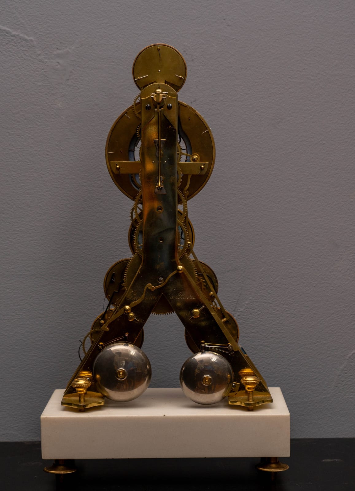 Baudin, French Revolutionary Skeleton Clock with Dual Time Display Signed: Baudin, Paris, date ca. 1793-1795