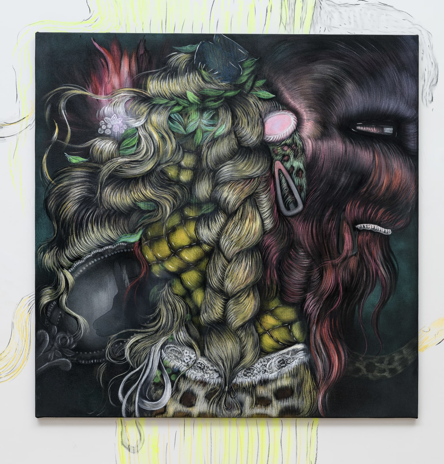 Bea Scaccia, Chi divoro? Foglie o specchio? [Whom do I devour? Leaves or mirror?], 2025