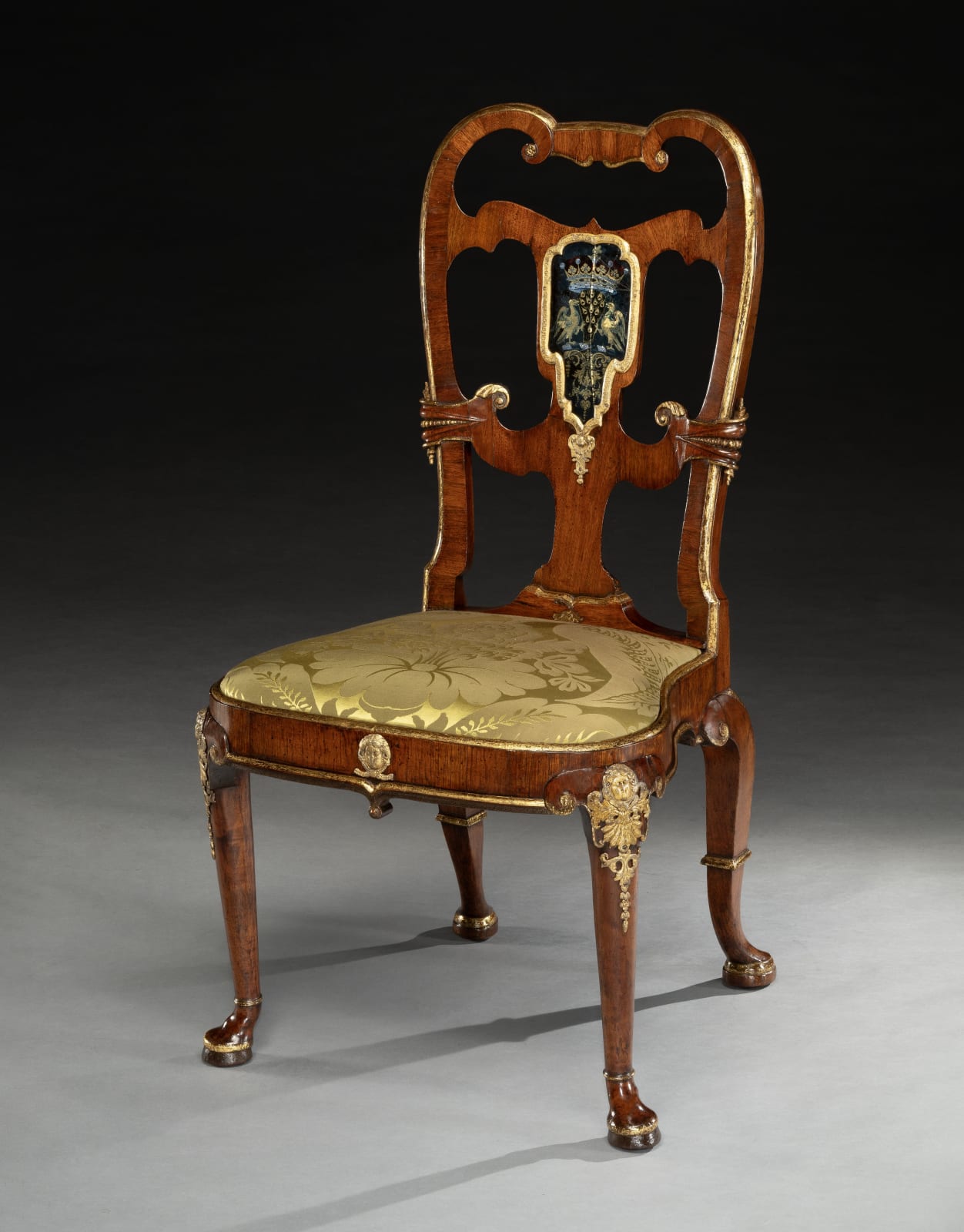 A GEORGE I WALNUT CHAIR WITH VERRE EGLOMISE , English, circa 1725