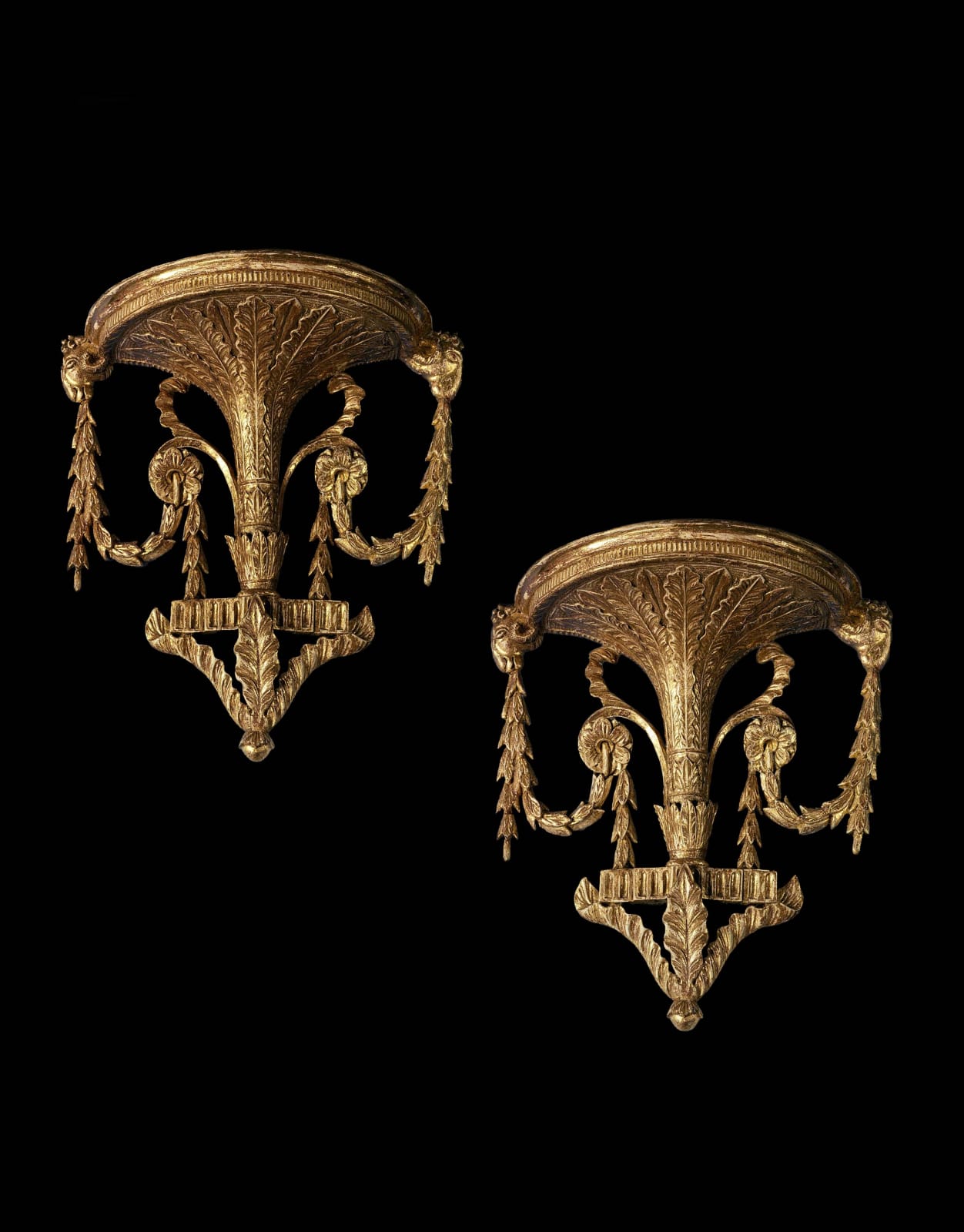 A PAIR OF GEORGE III GILTWOOD WALL BRACKETS, English, circa 1790