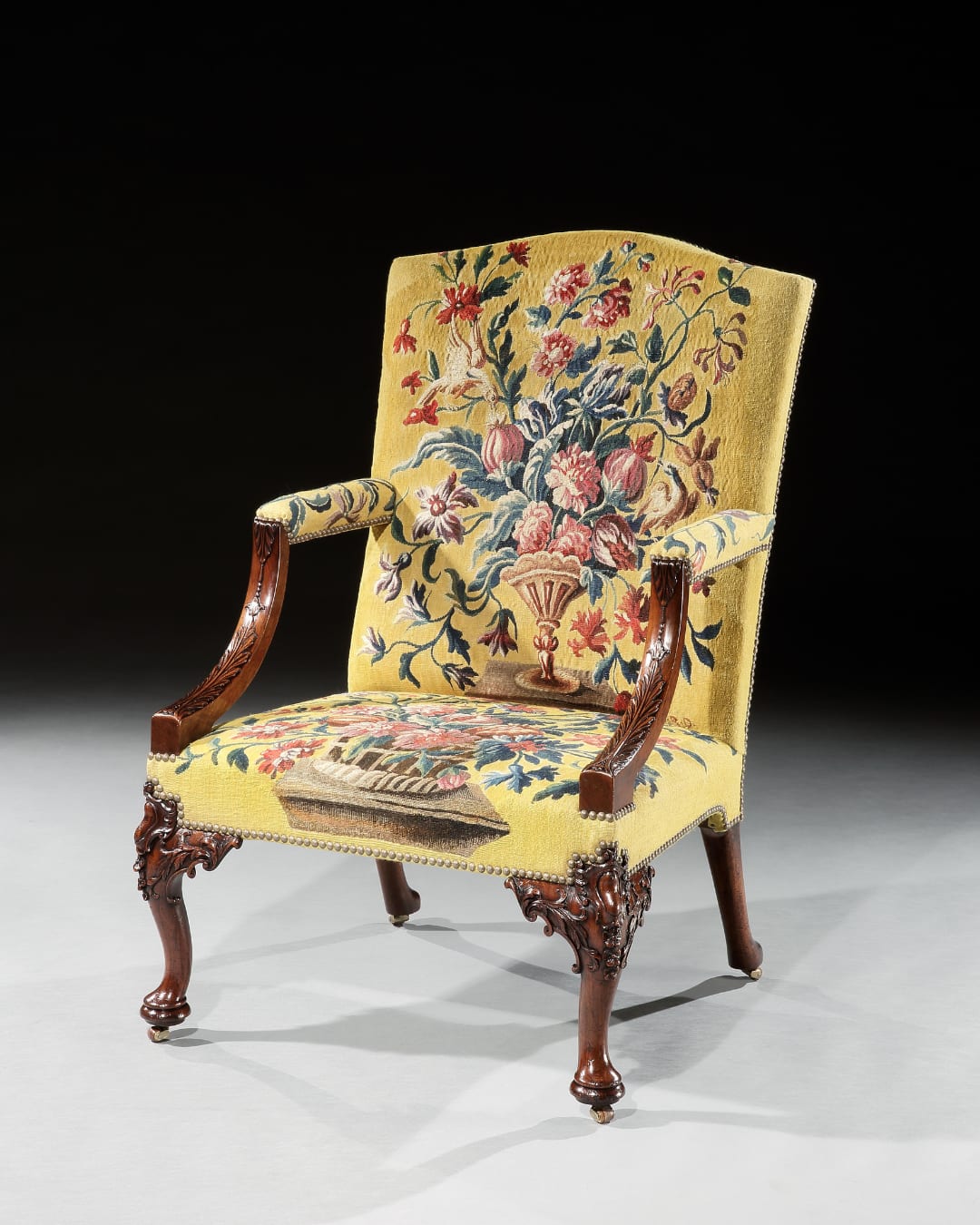 THE UNTERMYER LIBRARY ARMCHAIRS, The chairs: English, circa 1750  The tapestry: English, circa 1750