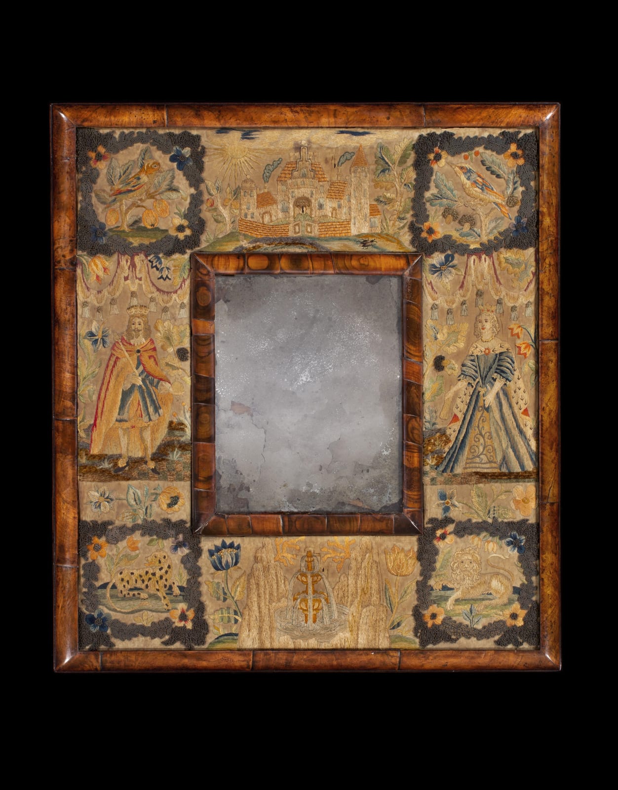 A CHARLES II STUMPWORK MIRROR, English, circa 1680