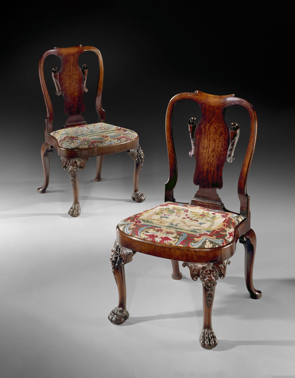 THE PERCIVAL D. GRIFFITHS SIDE CHAIRS, The chairs: English, circa 1730  The needlework: French, circa 1740