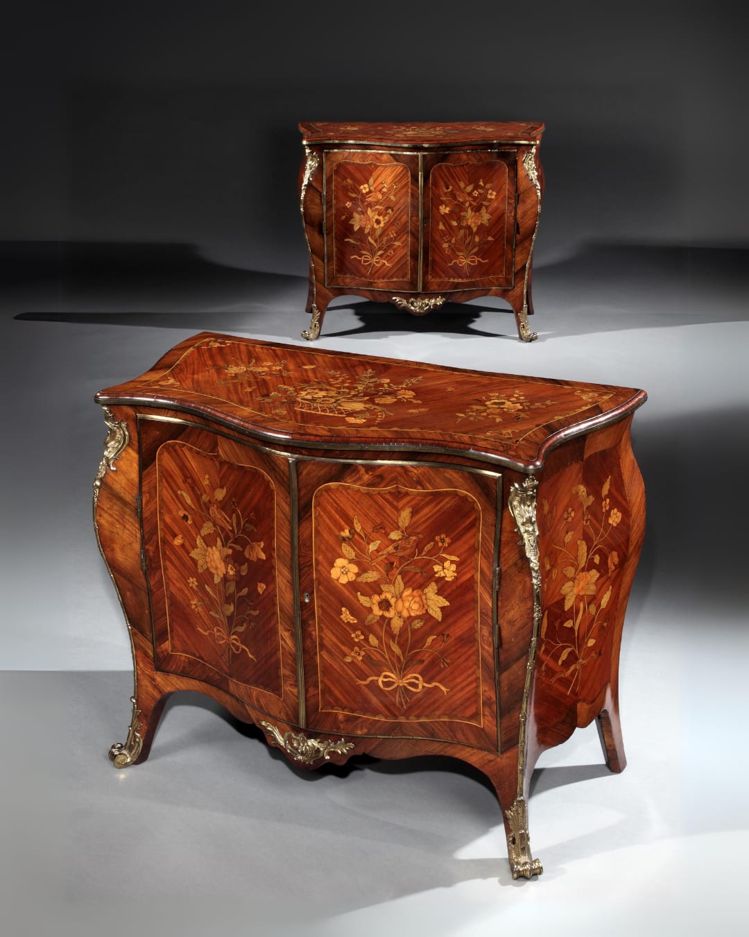 A PAIR OF GEORGE III MARQUETRY COMMODES , English, circa 1770