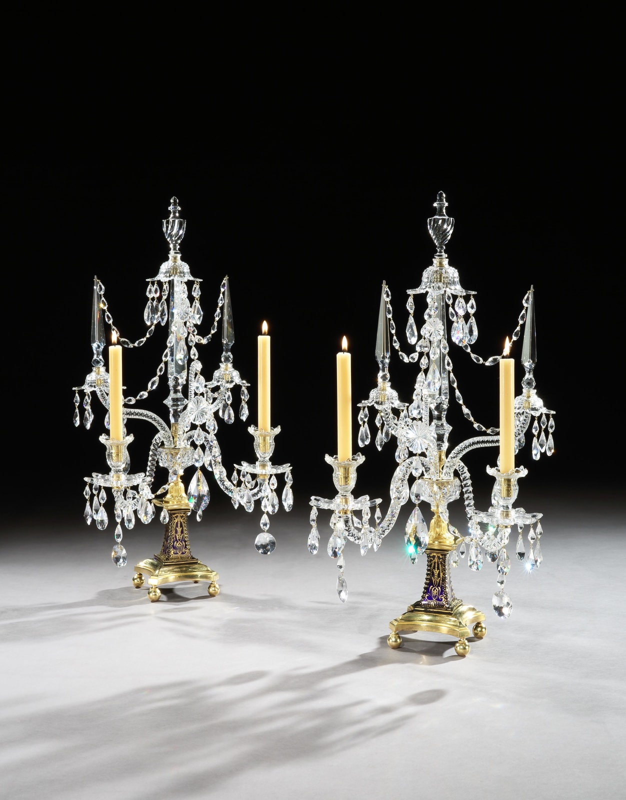 A PAIR OF GEORGE III CUT GLASS CANDELABRA, English, circa 1790