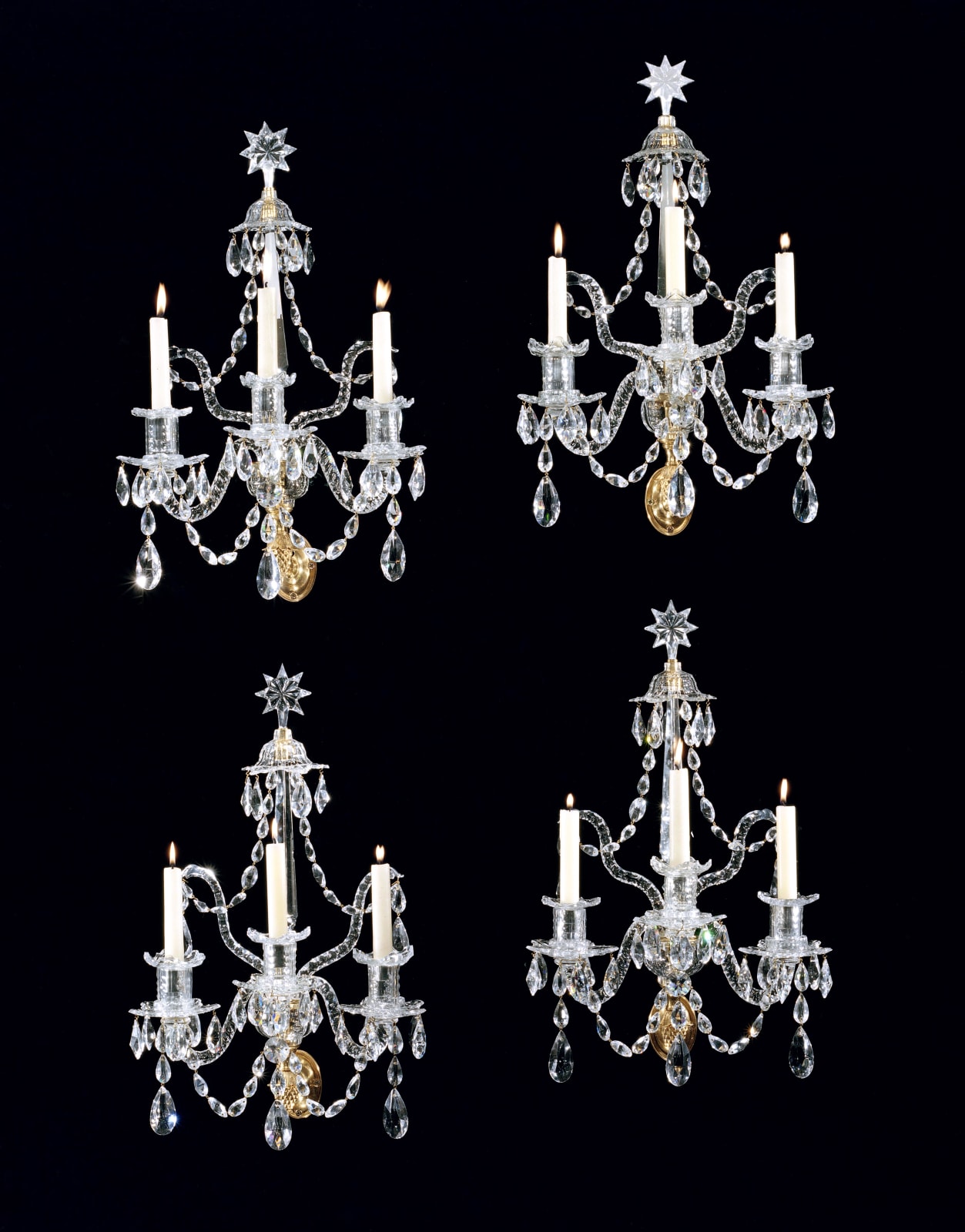A SET OF GEORGE III CUT GLASS WALL LIGHTS, English, circa 1780