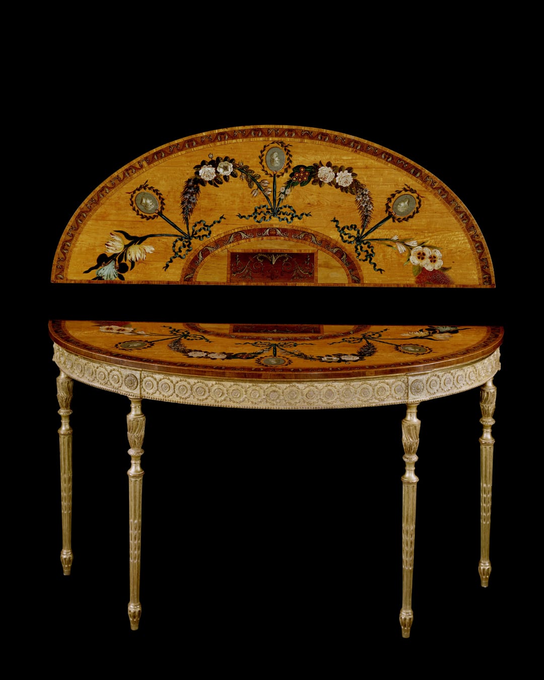 A GEORGE III PAINTED SATINWOOD PIER TABLE, English, circa 1775