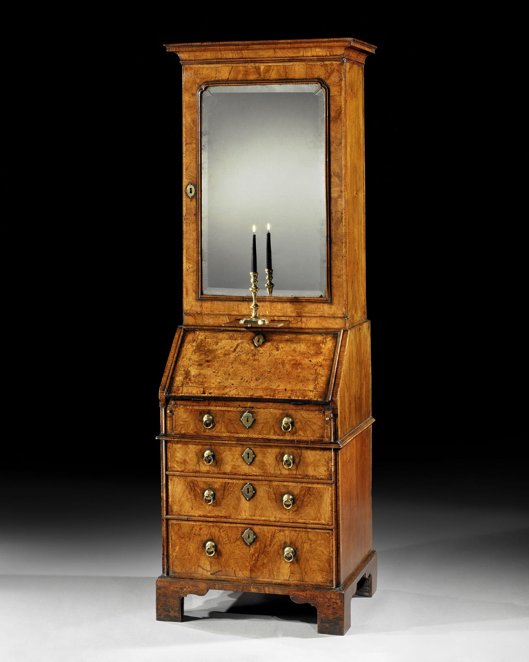 A GEORGE I WALNUT BUREAU BOOKCASE, English, circa 1715