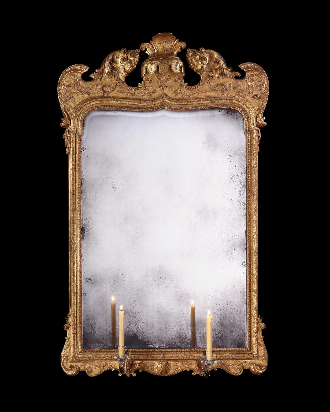 A GEORGE I GESSO AND GILTWOOD MIRROR, English, circa 1715