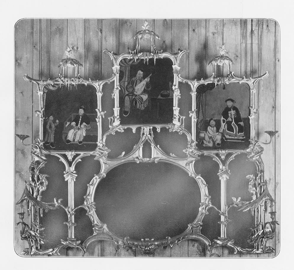 A GILTWOOD OVERMANTEL MIRROR INCORPORATING THREE MIRROR PAINTINGS, English, circa 1860