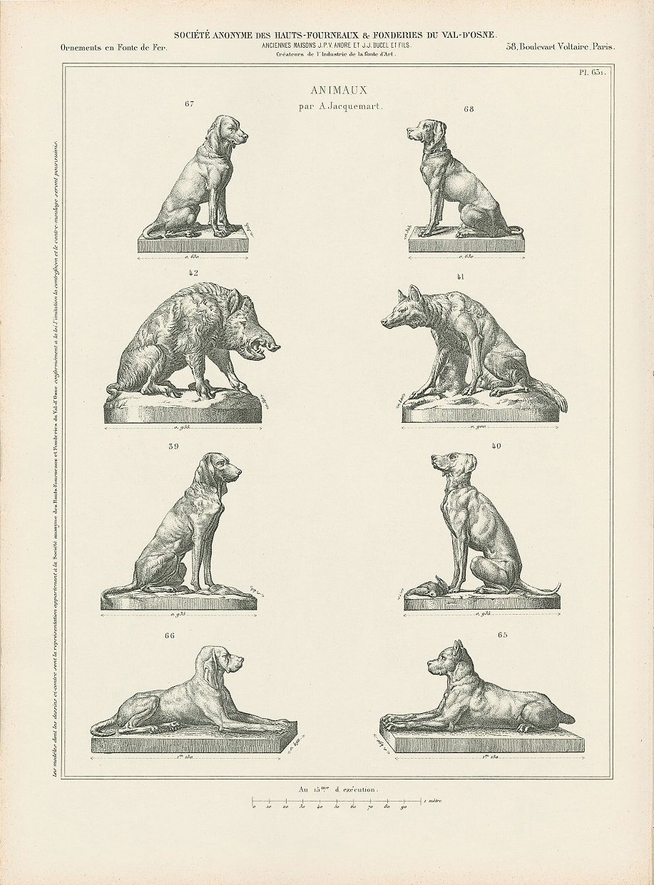 A PAIR OF SECOND EMPIRE CAST IRON MODELS OF RECUMBENT HUNTING DOGS BY JEAN-JACQUES DUCEL, French, circa 1870