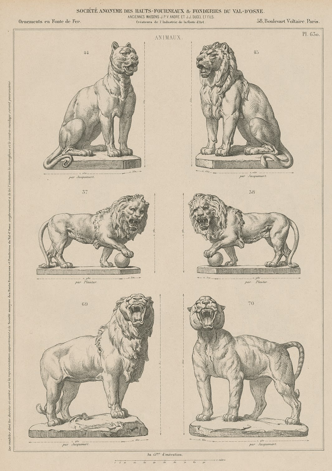 A HUGE PAIR OF SECOND EMPIRE CAST IRON LIONS BY PIERRE LOUIS ROUILLARD, CAST BY VAL D’OSNE FOUNDRY, French, circa 1860