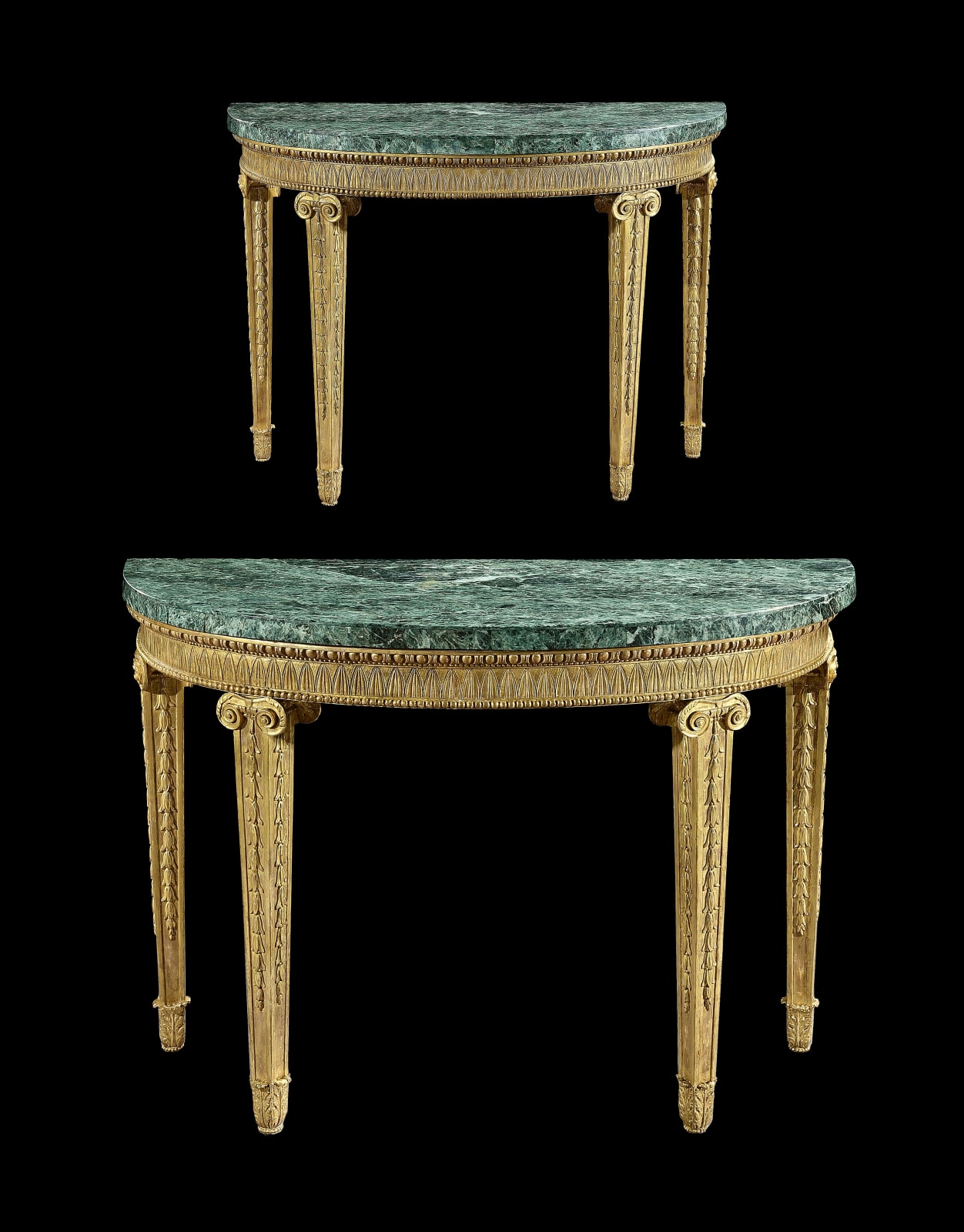 A PAIR OF GEORGE III SEMI-ELLIPTIC GILTWOOD SIDE TABLES, English, circa 1780