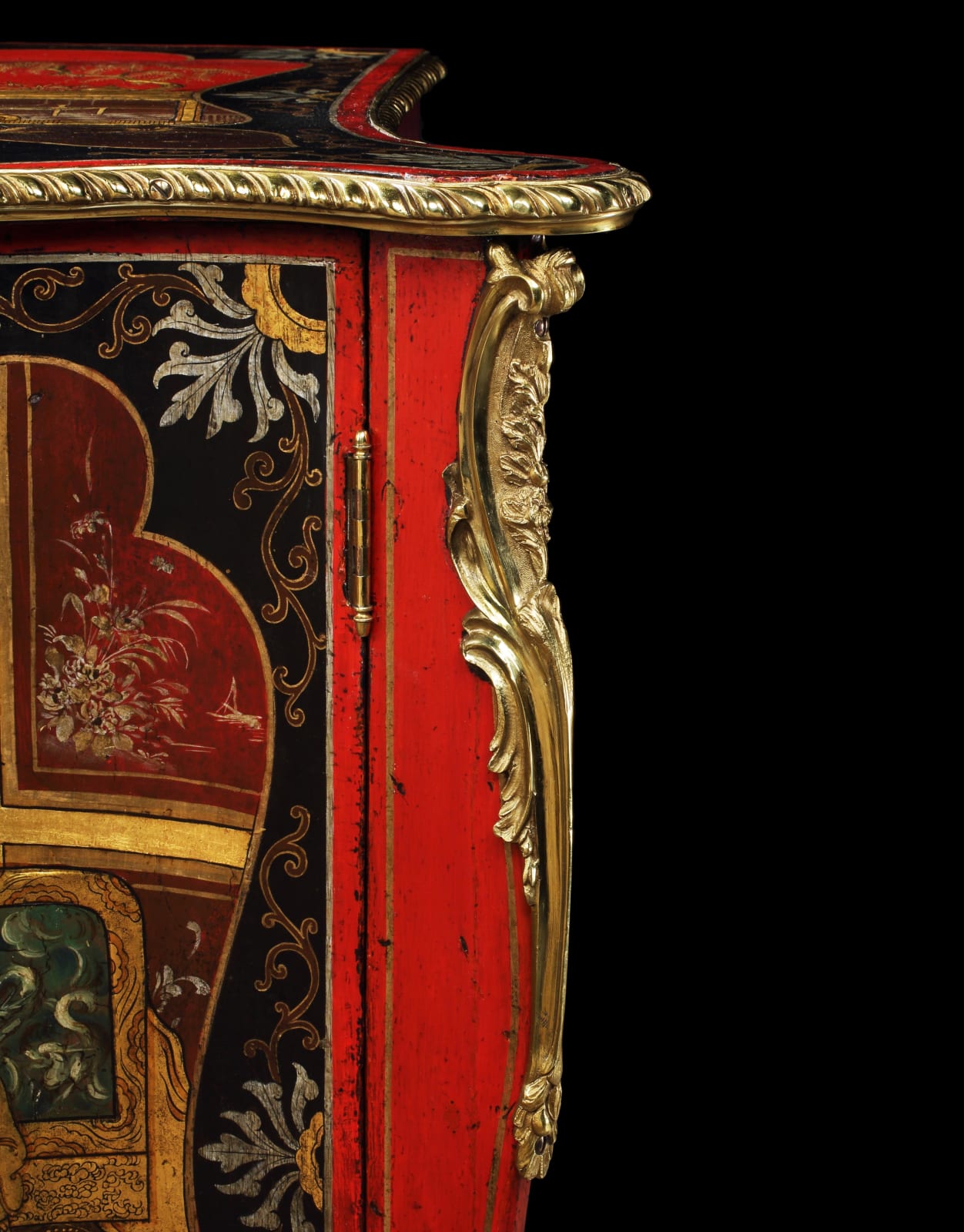 A GEORGE III SCARLET JAPANNED COMMODE, English, circa 1765