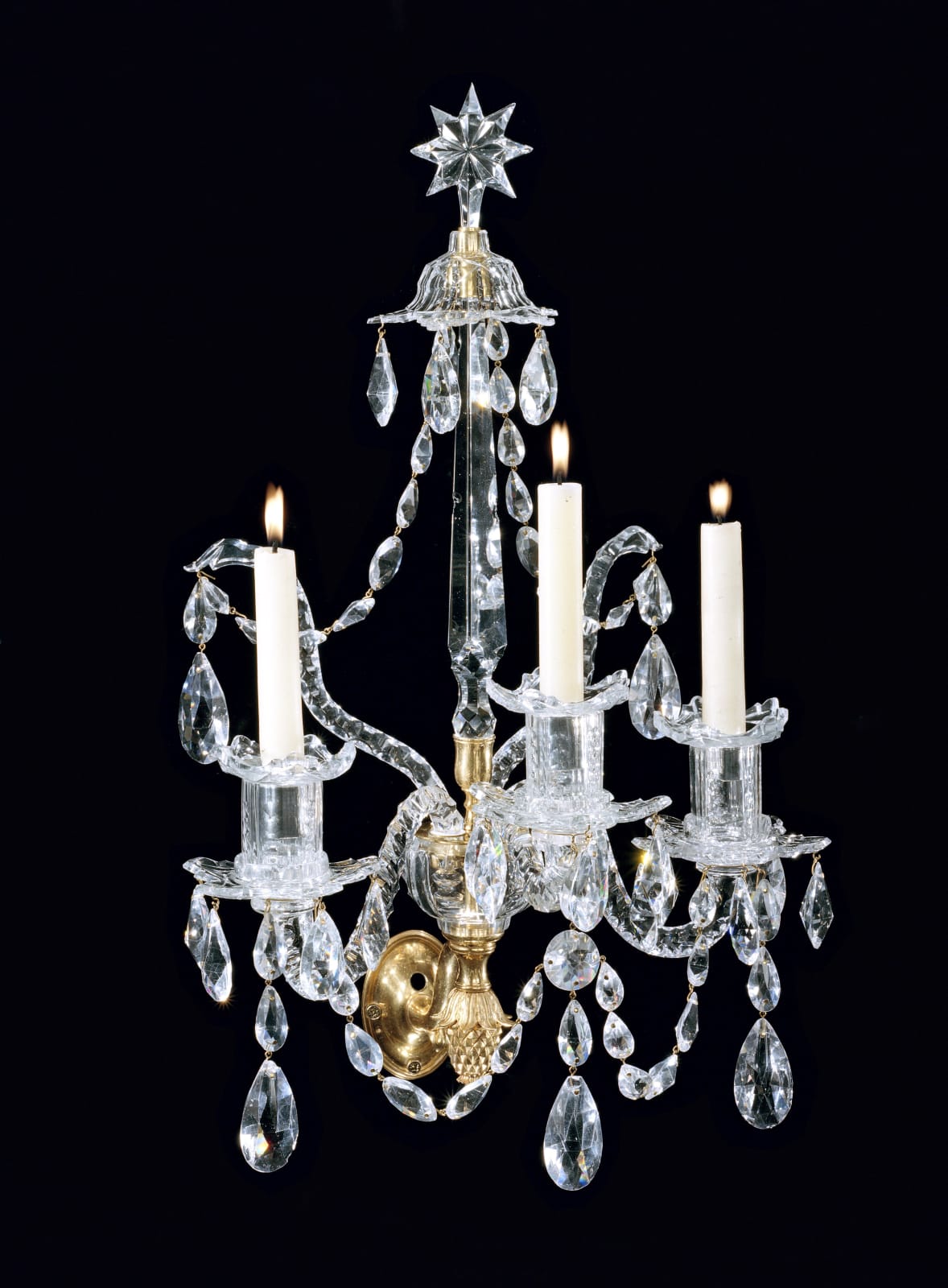 A SET OF GEORGE III CUT GLASS WALL LIGHTS, English, circa 1780