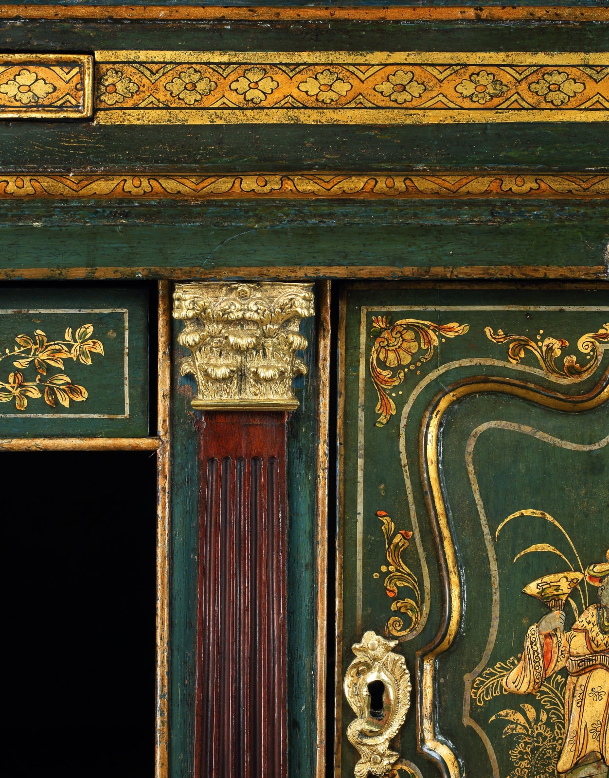 A GEORGE II JAPANNED BUREAU CABINET, English, circa 1745
