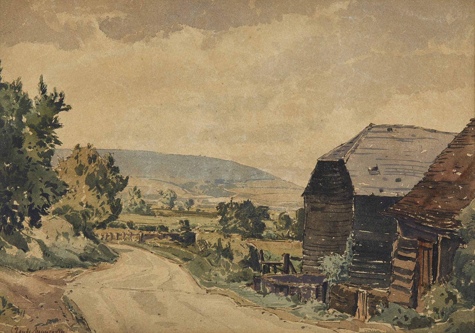 Claude Grahame Muncaster, PRSMA, RWS, ROI, RBA, The road to Greatham Marshes