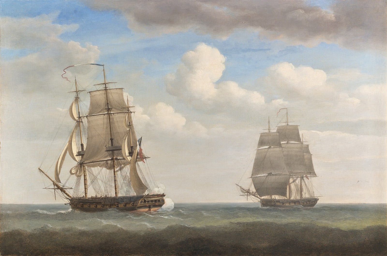 Nicholas Pocock, Captain Jeremiah Coghlan's ship the 'Renard' engaging the French privateer the 'General Ernouf' off Haiti, 1805; The destruction of the 'General Ernouf' by the 'Renard'