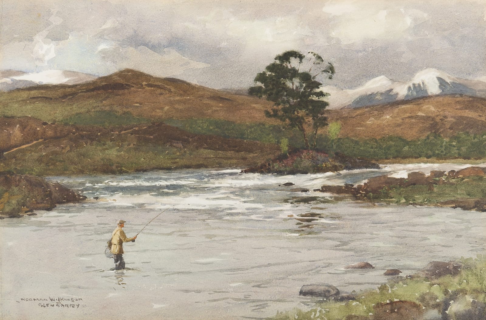 Norman Wilkinson, CBE, SMA, PRWS, RI, Glengarry, snow-capped hills beyond