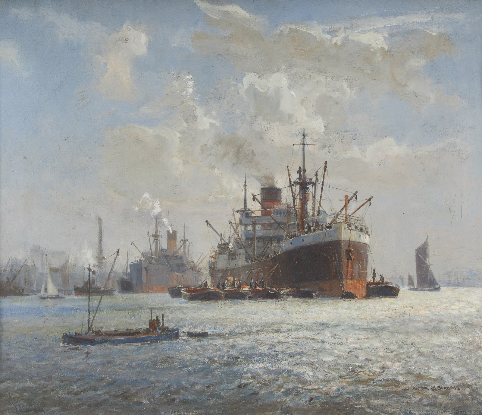 Arthur James Wetherall Burgess, RI, ROI, RBC, RSMA, Argosies at Woolwich Reach