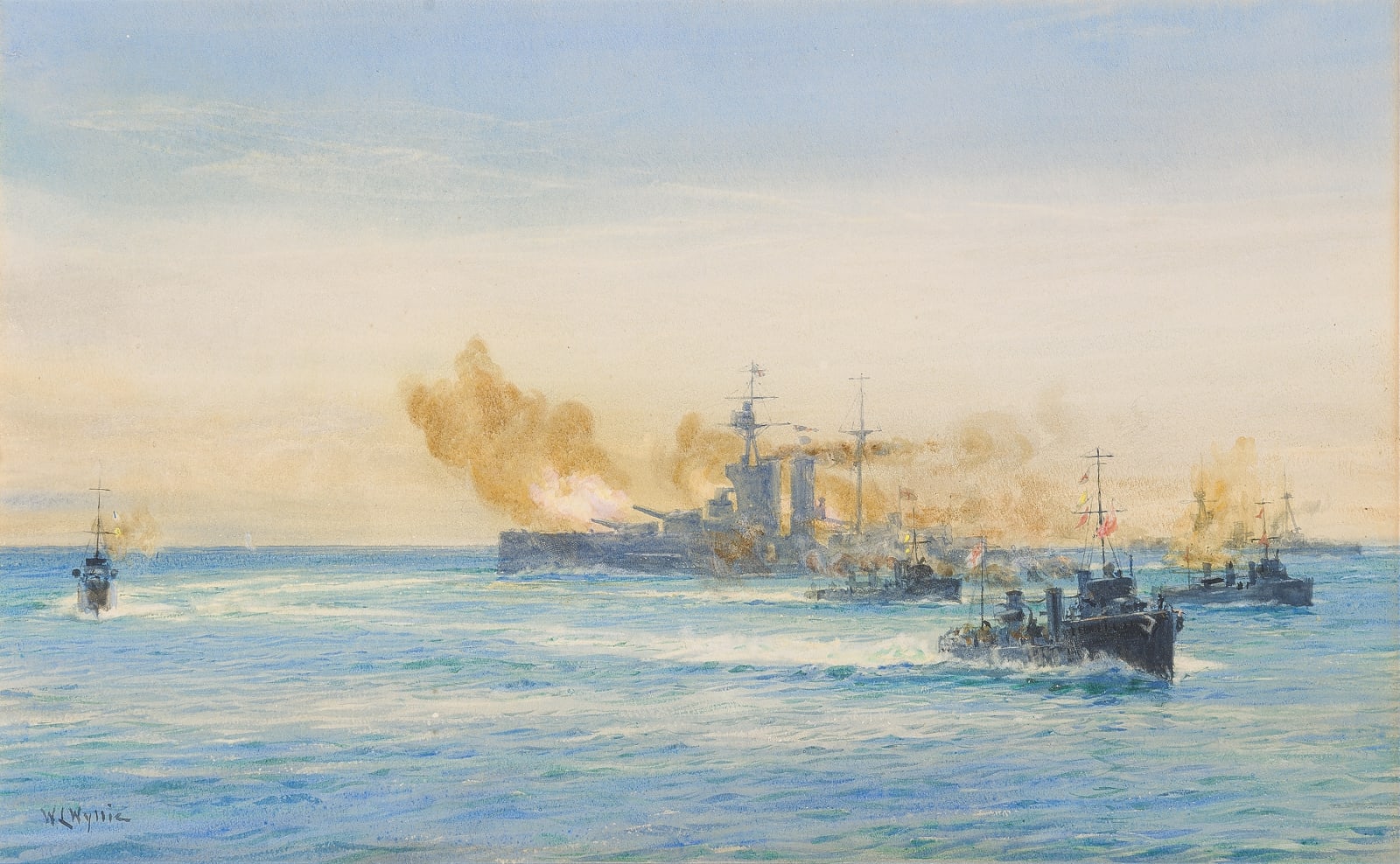 William Lionel Wyllie, RA, H.M.S. Queen Elizabeth and other Naval vessels at sea