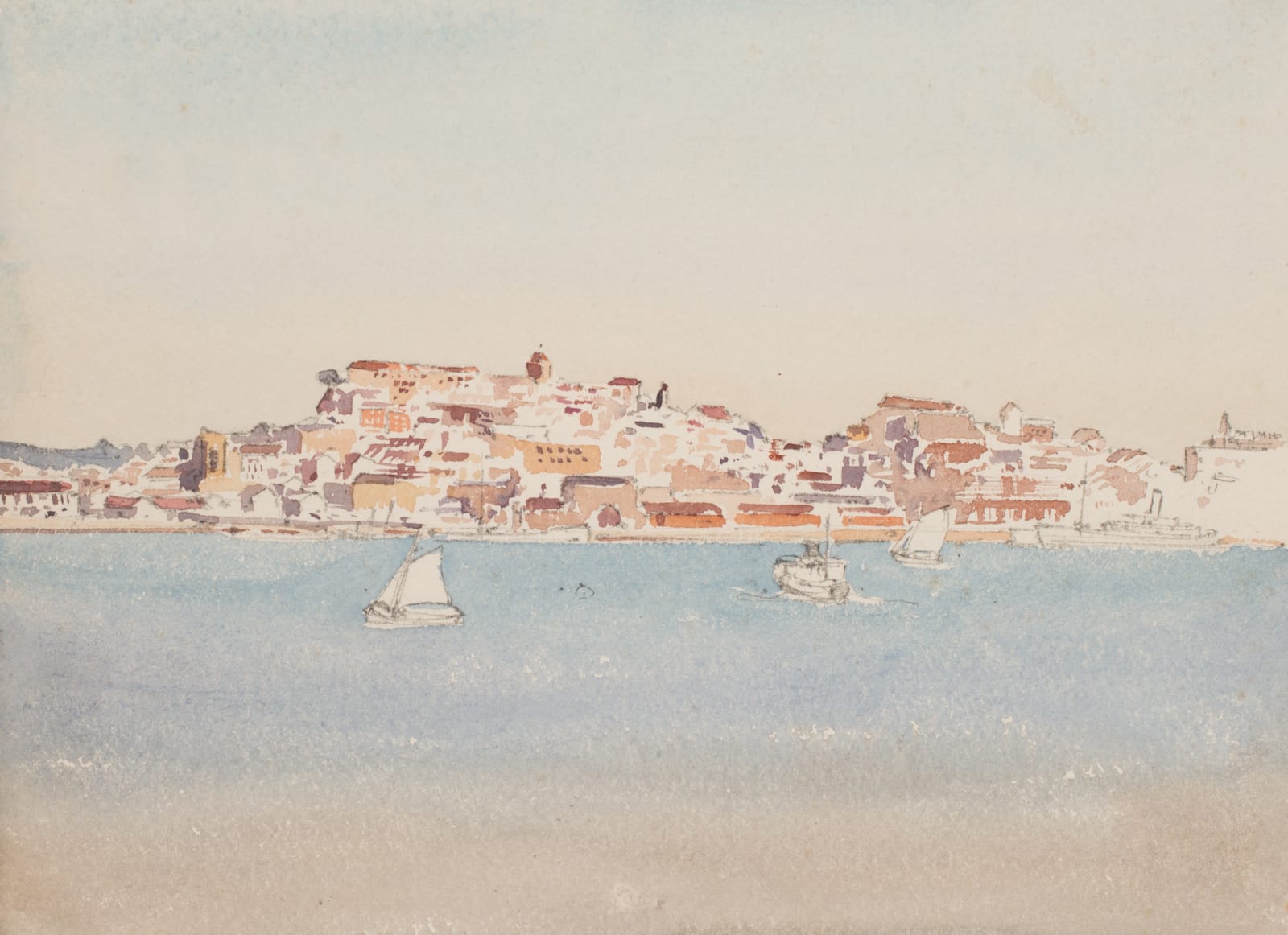 Claude Grahame Muncaster, PRSMA, RWS, ROI, RBA, A Mediterranean port, while a guest on H.M.S. Rodney
