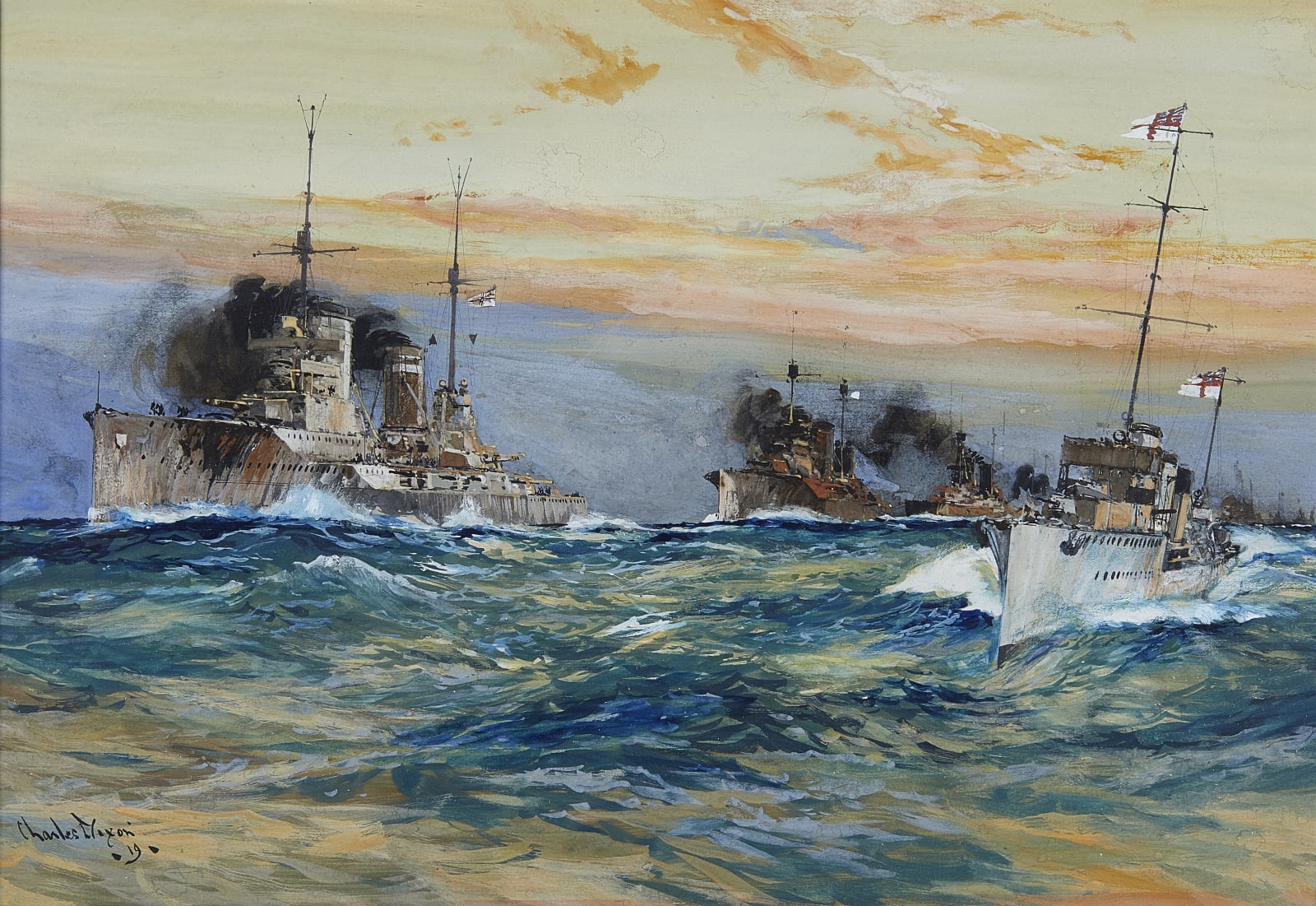 Charles Edward Dixon, RI, Ships of the German High Seas Fleet under escort to Scapa, Scotland, late 1918