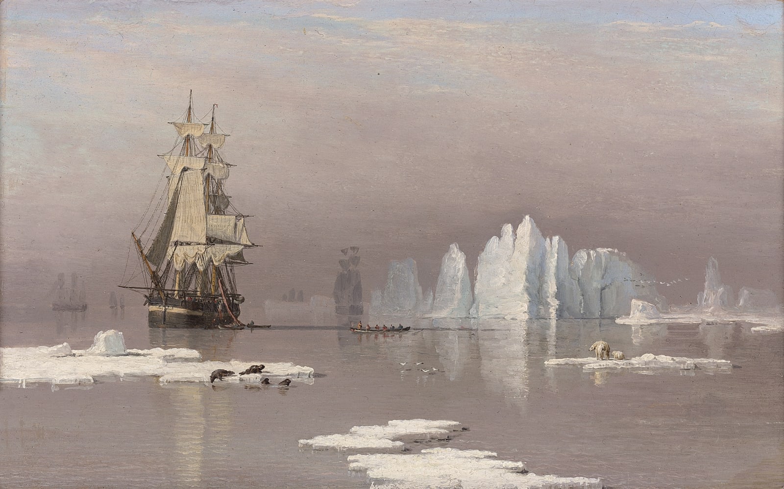John Ward of Hull, The whaling ships Swan and Isabella in the Arctic, with polar bears and seals