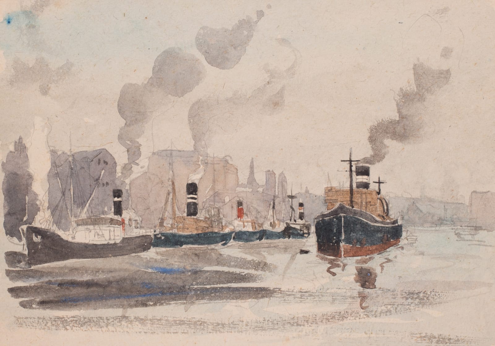 Claude Grahame Muncaster, PRSMA, RWS, ROI, RBA, Study of a dock scene