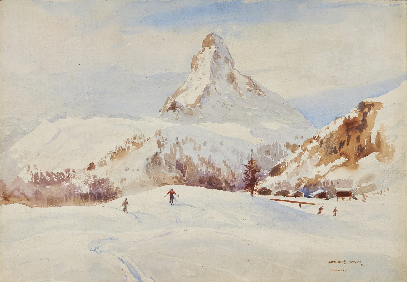 Arthur James Wetherall Burgess, RI, ROI, RBC, RSMA, The Matterhorn, from the slopes of Zermatt