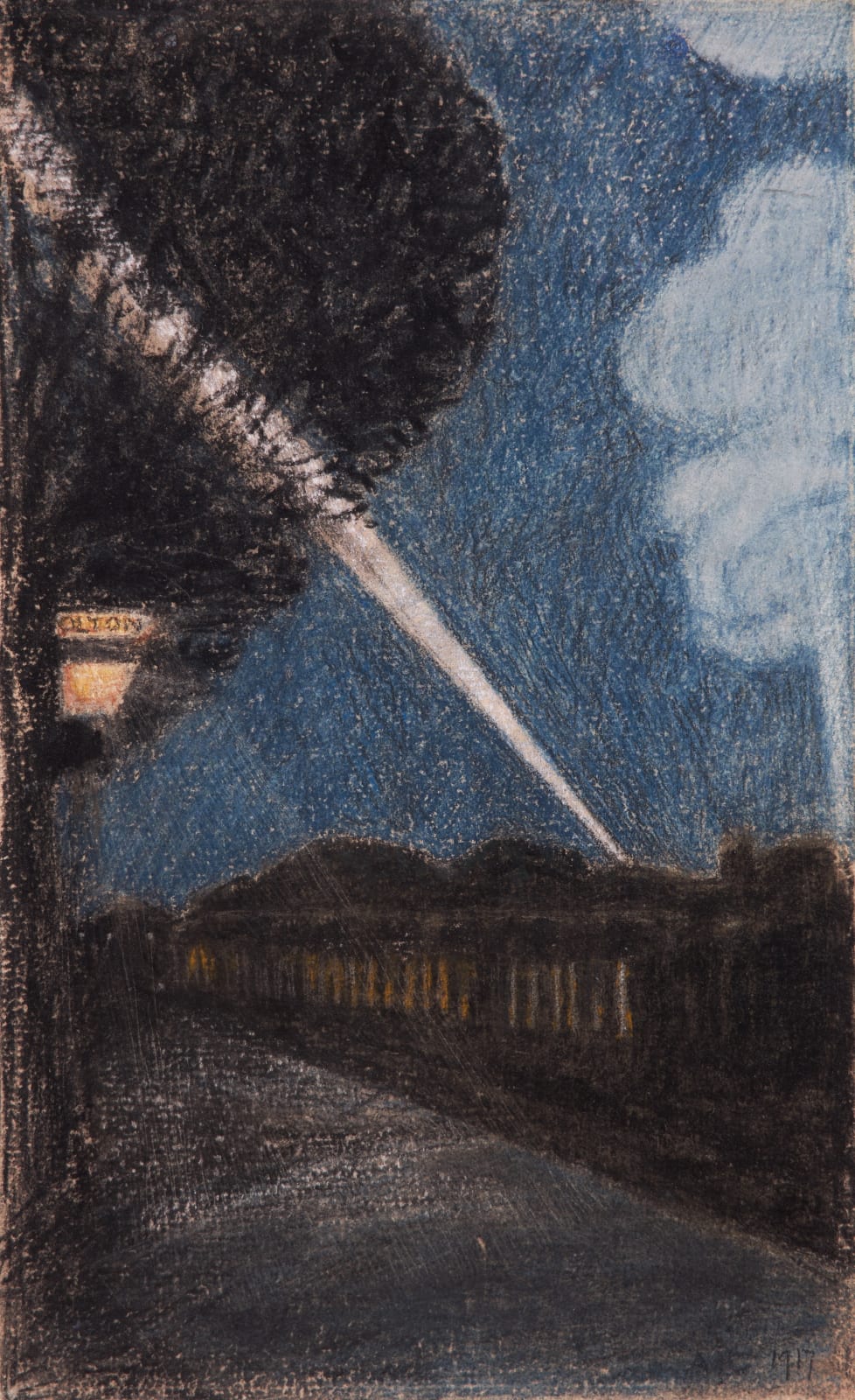 Arthur Joseph Gaskin, ARE, RBSA, The searchlight at Olton station, 1917