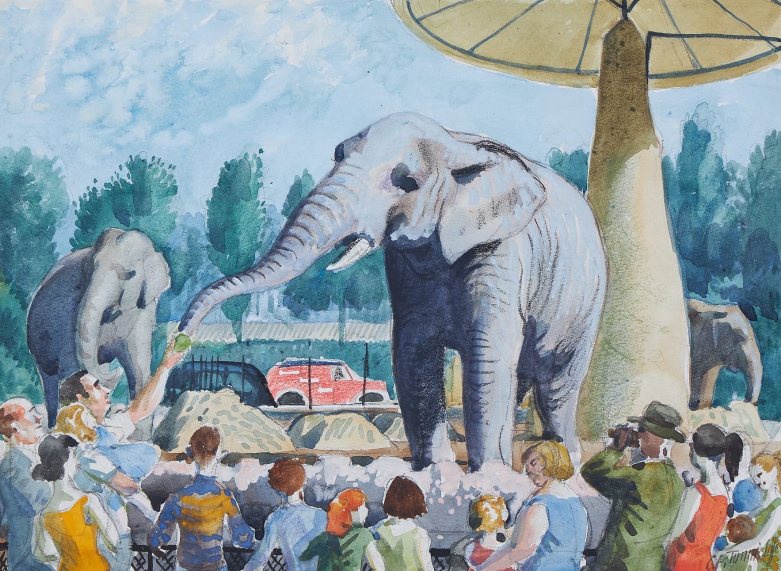 Charles Frederick Tunnicliffe, RA, Elephants at London Zoo