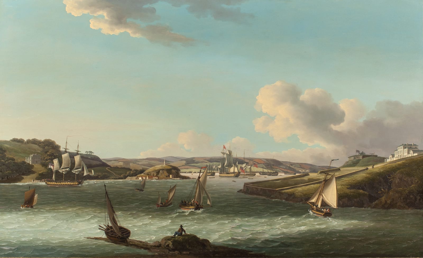 John Thomas Serres, A frigate returning to Plymouth with a Squadron of the red at anchor behind